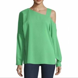 Tibi Cutout Shoulder Crepe Green Long Sleeve Top Size M